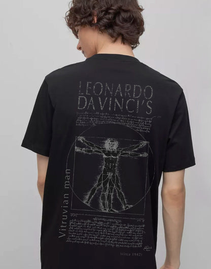 Leonardo Di Vinci Vitruvian Man T Shirt (Back print)