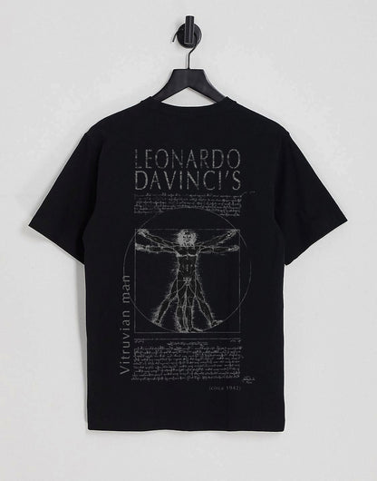 Leonardo Di Vinci Vitruvian Man T Shirt (Back print)